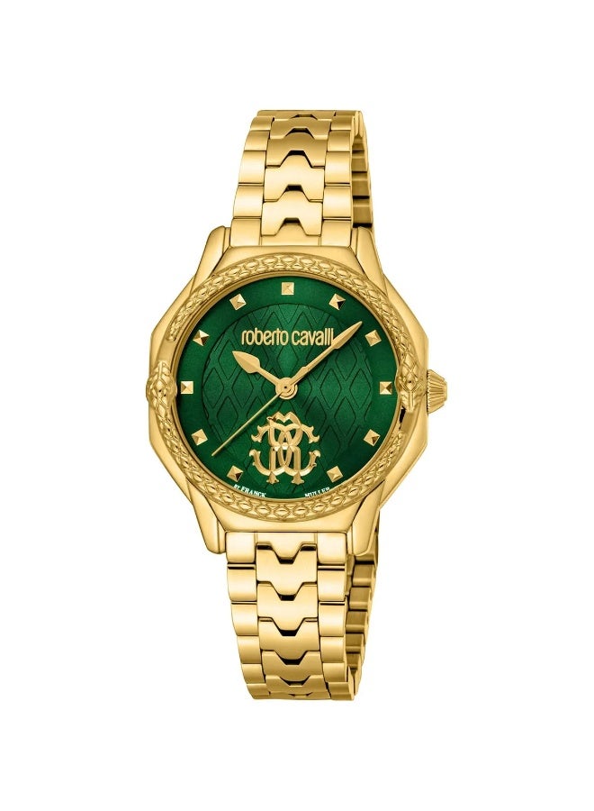 Roberto Cavalli RV1L225M0051 Women’s Watch – Franck Muller Collaboration, Gold Stainless Steel Bracelet with Green Dial, Luxury Quartz Timepiece - Image 1