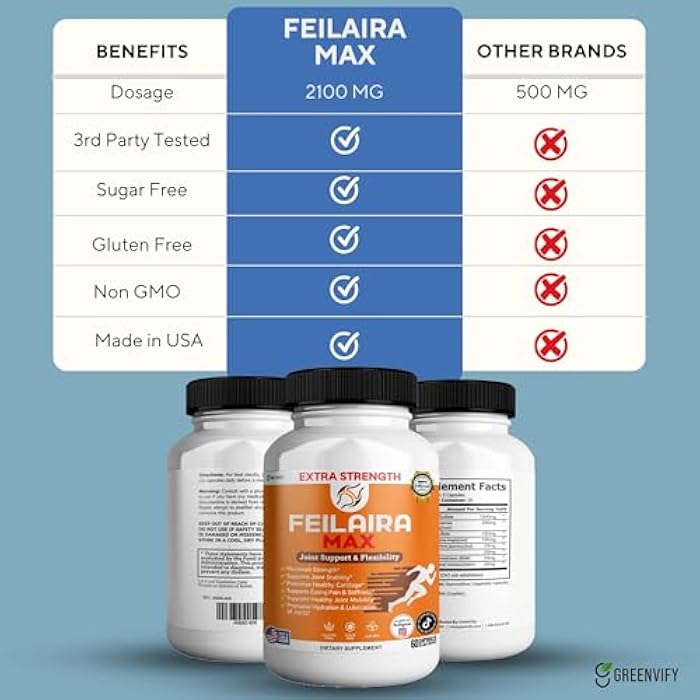 GREENVIFY Feilaira Max Extra Strength Joint Support Supplement, 1500mg Glucosamine, 60 Capsules, 20 Day Supply (1) - Image 3