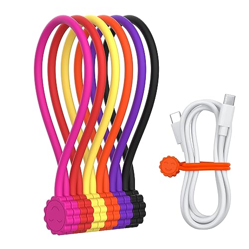 Rich&Ray Reusable Silicone Twist Ties, Magnetic Cable Ties with Strong Magnet for Organizing Cables, Hanging Stuff, Used in Many Ways or Just for Fun (6C - 6pack) - Image 1