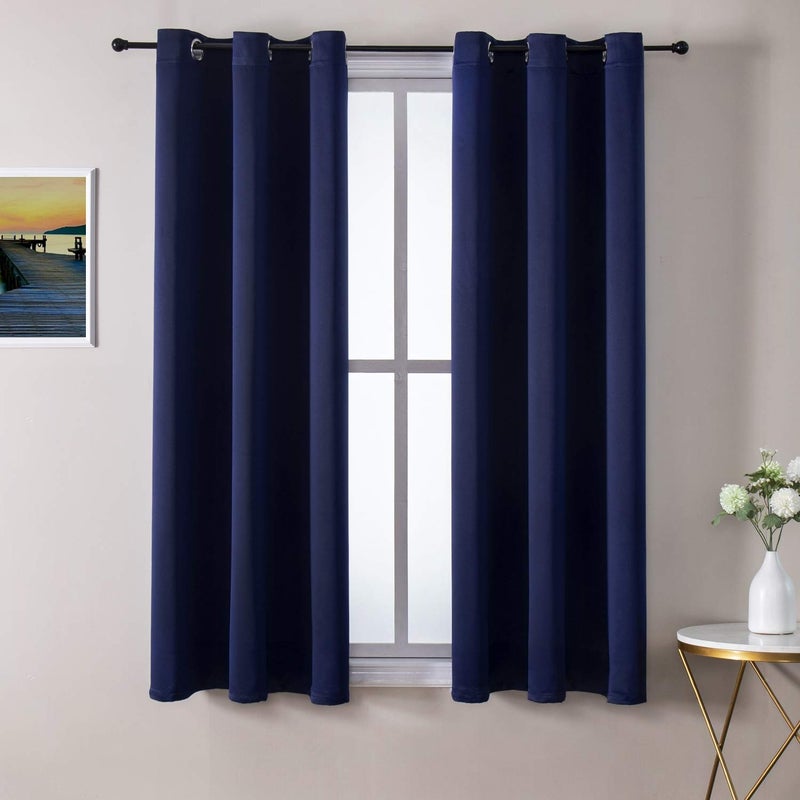 ChrisDowa Blackout Curtains 48 inches Long for Bedroom - 2 Panels Set Grommet Thermal Insulated Room Darkening Curtains for Living Room (Navy Blue  42 x 48 Inch) - Image 1