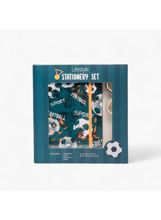 Lifestyle Stationery Set-Sport Print-1 Book, 1 Sticker, 1 Stencil And 2 Tapes- (Plastic) Green \ 22X21X1.7