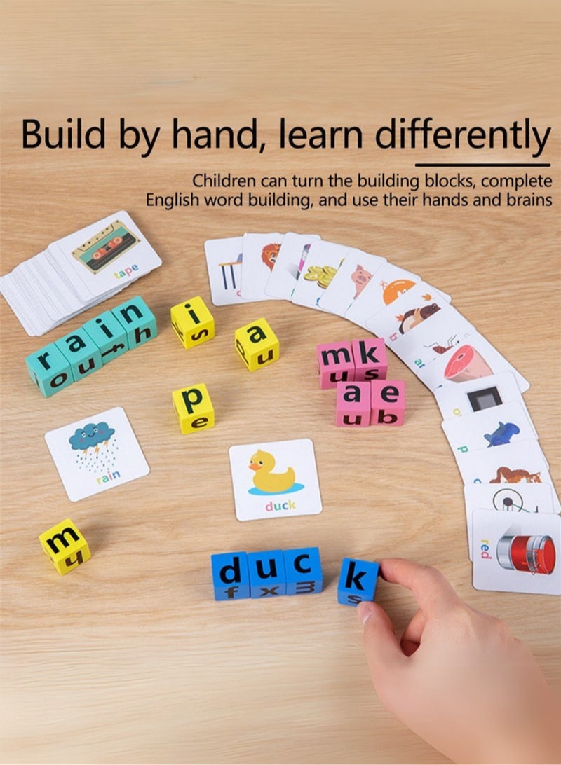 Beauenty Wooden Spelling Word Game for Kids – Educational Alphabet Matching Toy with Letter Cubes and Word Cards – Fun Cognitive Development Game for Preschool and Early Learning – Safe and Colorful Gift for - Image 2