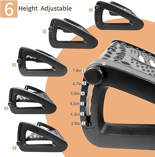 Jenibri Foot Rest Under Desk at Work Adjustable Office Chair Footrest Under The Table Foot Stool for Office Chair Gaming Chair Ergonomic Design Black - Image 3