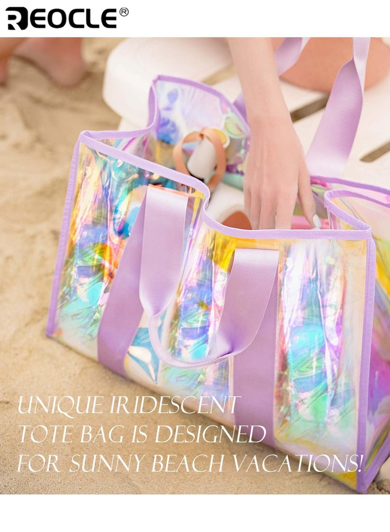 REOCLE Women's Clear Beach Tote with Large Capacity and Transparent Design Storage Bag with Hand Carry Handle for Vacation Travel Use - Image 3
