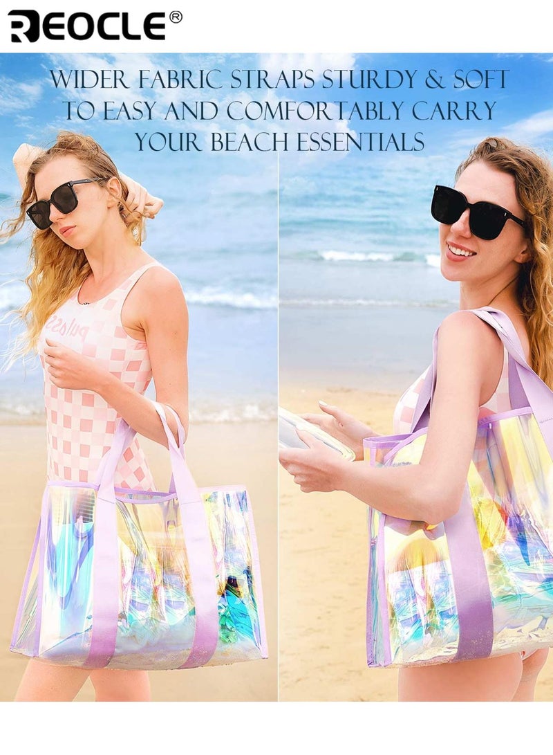 REOCLE Women's Clear Beach Tote with Large Capacity and Transparent Design Storage Bag with Hand Carry Handle for Vacation Travel Use - Image 5