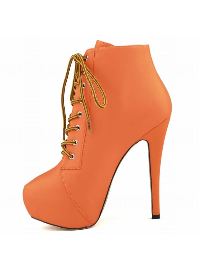 Loquat Autumn/Winter Platform Ultra High Stiletto Lace-Up Boots 14cm Orange  - Image 1
