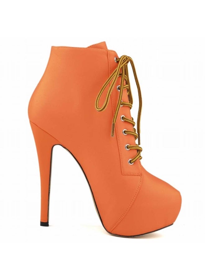 Loquat Autumn/Winter Platform Ultra High Stiletto Lace-Up Boots 14cm Orange  - Image 2