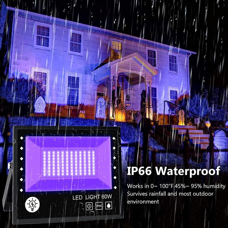 UV LED Black Light, 60W 395nm Ultraviolet LED Flood Light, IP66 Waterproof Ultraviolet Blacklight for Dog Cat Urine Pet Dry Stains Party Disco Club Aquarium Decorations - Image 3