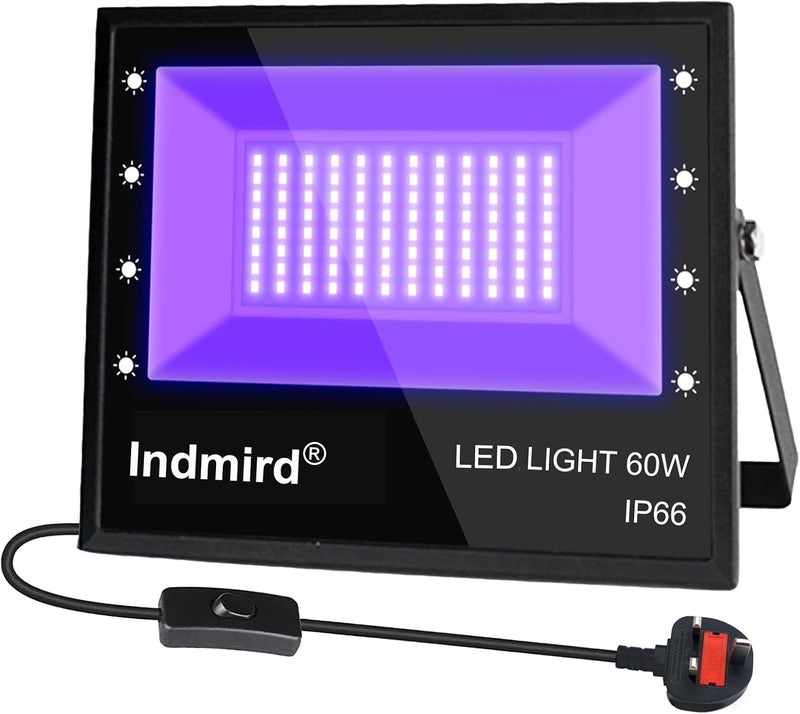 UV LED Black Light, 60W 395nm Ultraviolet LED Flood Light, IP66 Waterproof Ultraviolet Blacklight for Dog Cat Urine Pet Dry Stains Party Disco Club Aquarium Decorations - Image 1