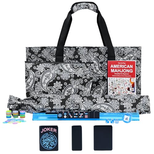 GUSTARIA American Mahjong Game Set 166 Black Tiles 12 4 AllinOne Color RackPushers Drawstring Bag Complete Mahjong Set with Black Carrying Bag and Mahjong Tiles Set Accessories - Image 1