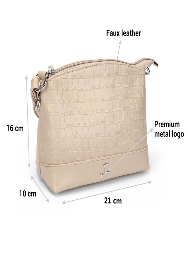 Mochi Women Beige Casual Faux leather Soft Body Zipper closure Solid Sling Bag (66-778) - Image 4