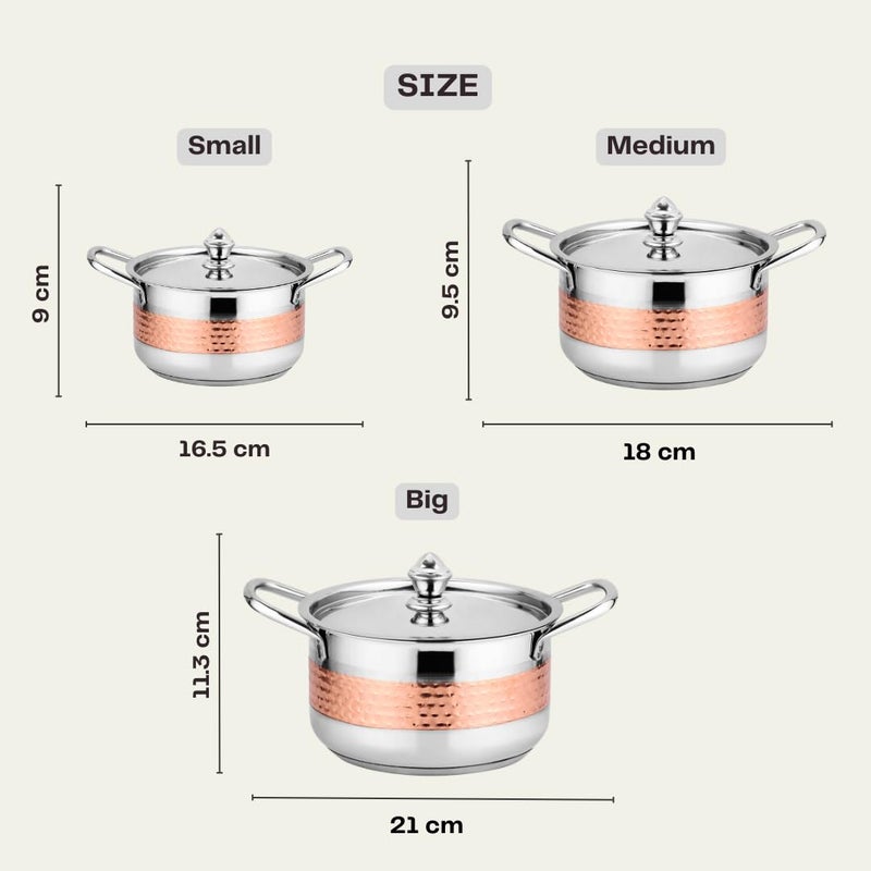 Chakmak Omega Stockpot 3 Pcs Set | Induction Base | Stainless Steel | Hammered Design | Pot Set for Kitchen | Perfect for Cooking & Serving (3Pcs) - Image 5
