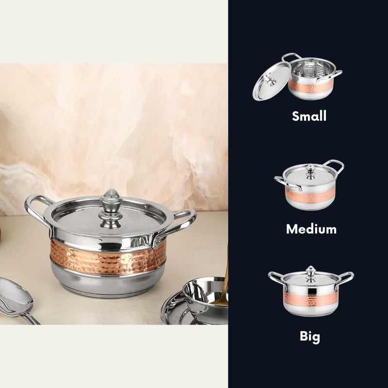 Chakmak Omega Stockpot 3 Pcs Set | Induction Base | Stainless Steel | Hammered Design | Pot Set for Kitchen | Perfect for Cooking & Serving (3Pcs) - Image 3