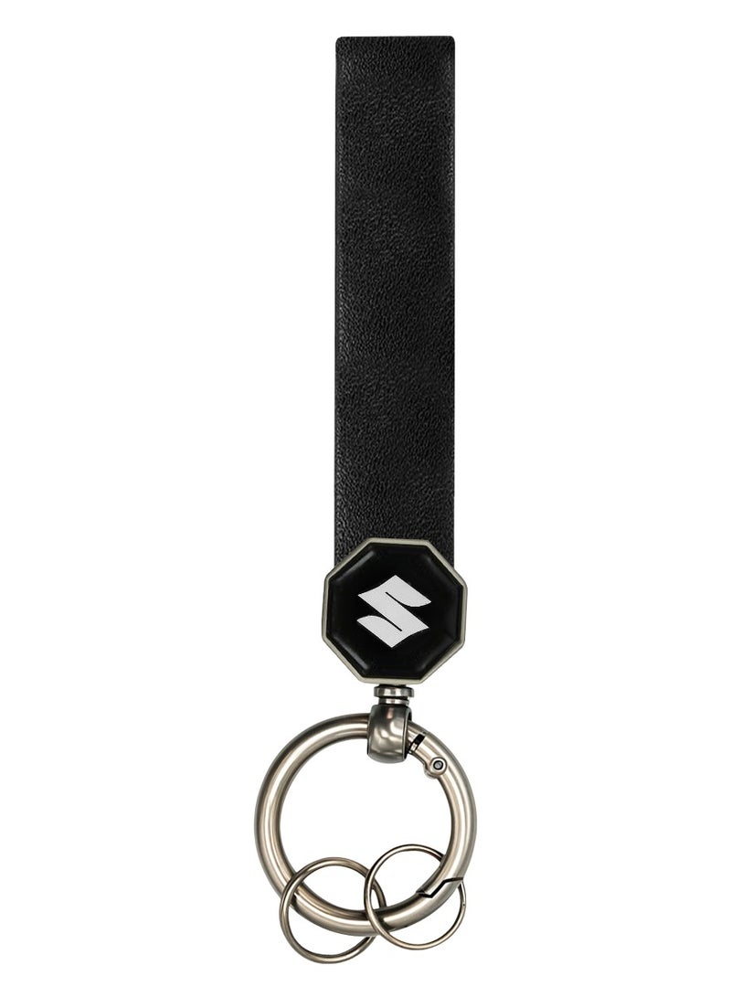 Suzuki Car Keychain, High Quality Black 12.5cm X1.5cm Leather Key Fob for Truck/SUV Keys, Heavy Duty Metal Key Ring with Detachable Spring Clip, 360° Swivel Key Holder Gift for Men Women - Image 1