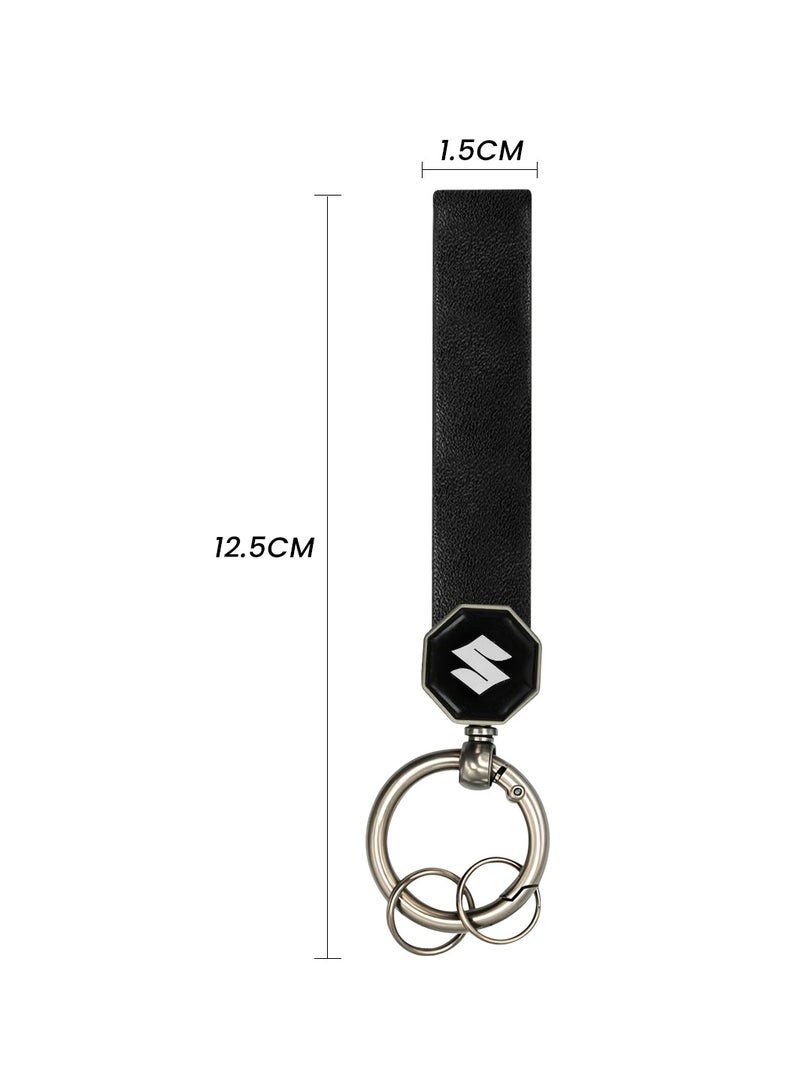 Suzuki Car Keychain, High Quality Black 12.5cm X1.5cm Leather Key Fob for Truck/SUV Keys, Heavy Duty Metal Key Ring with Detachable Spring Clip, 360° Swivel Key Holder Gift for Men Women - Image 3