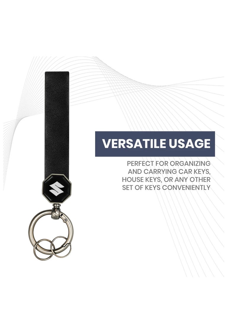 Suzuki Car Keychain, High Quality Black 12.5cm X1.5cm Leather Key Fob for Truck/SUV Keys, Heavy Duty Metal Key Ring with Detachable Spring Clip, 360° Swivel Key Holder Gift for Men Women - Image 4