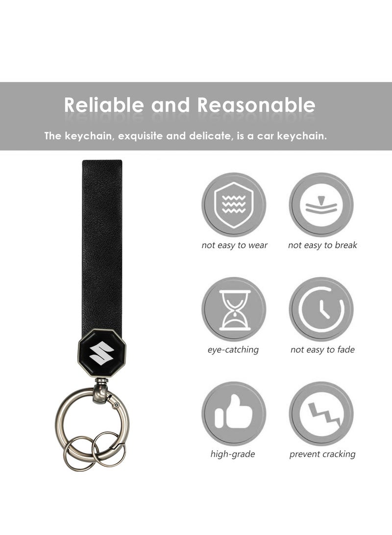 Suzuki Car Keychain, High Quality Black 12.5cm X1.5cm Leather Key Fob for Truck/SUV Keys, Heavy Duty Metal Key Ring with Detachable Spring Clip, 360° Swivel Key Holder Gift for Men Women - Image 5