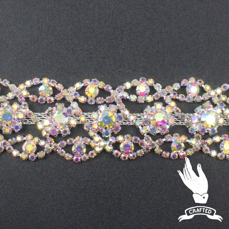 PEARLY JUN 1 Yard Rhinestone Trim Chain Silver AB Diamond Applique Crystal Ribbon Fringe String for Wedding Dress Straps Sewing Clothes Accessory Crafts Bedazzling Embellishments - Image 3