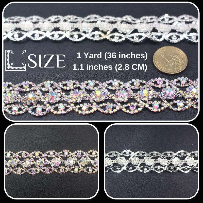 PEARLY JUN 1 Yard Rhinestone Trim Chain Silver AB Diamond Applique Crystal Ribbon Fringe String for Wedding Dress Straps Sewing Clothes Accessory Crafts Bedazzling Embellishments - Image 4