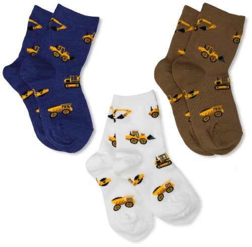 Jefferies Socks Little Boys' Construction Triple Treat Socks 3 Pair Pack, Putty, X-Small - Image 1