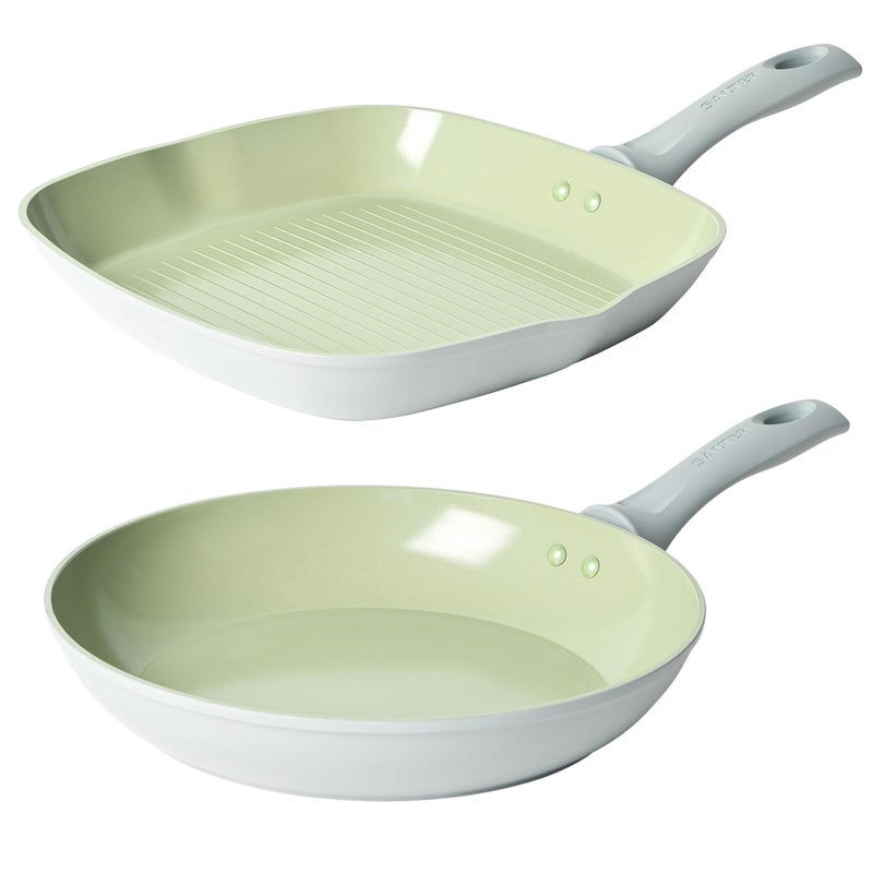 Salter COMBO8728A Earth 28 cm Frying Pan  Griddle Set  Healthy Ceramic NonStick Coating PFASFree Induction Cookware Aluminium Egg Pancake Cooking SkilletGrill Pan for Steak PFOAPTFEFree