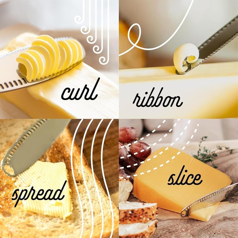 Houseify Ready Butter 3-in-1 Knife, Stainless Steel Serrated with Holes in Blade - Cold Butter Spreader, Curler & Micro Grater, Dishwasher Safe - Image 5