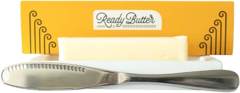 Houseify Ready Butter 3-in-1 Knife, Stainless Steel Serrated with Holes in Blade - Cold Butter Spreader, Curler & Micro Grater, Dishwasher Safe - Image 1