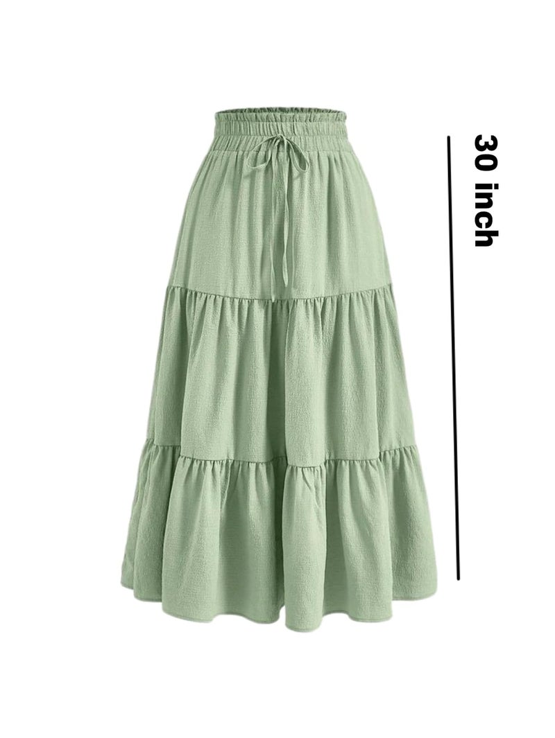 JANAK Mid Length Ruffle Skirt 580 (Light Green) - Image 2