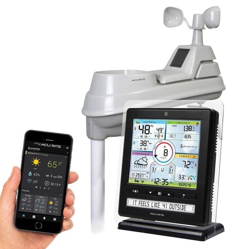 محطة الطقس الداخلية والخارجية اللاسلكية AcuRite Iris 5 في 1 مع تنبيهات المراقبة عن بُعد لظروف الطقس 01536M