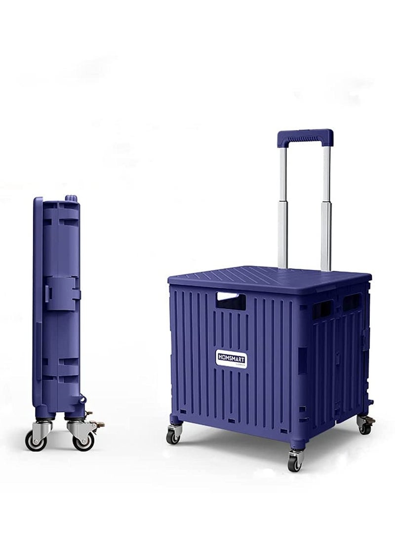 Bukela 65L Foldable Utility Rolling Shopping Cart,Heavy Duty Rolling Grocery Cart on 4 Wheels ,Portable Collapsible Shopping Cart with Telescoping Handle for Tourist Shopping Office Outdoor (Purple)  - Image 1