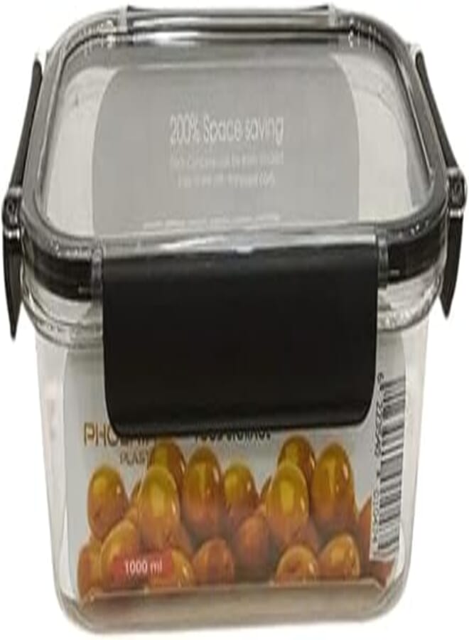 Acrylic Fridge Container With Airtight Lid With Silicone Sides, 1000 Ml, Bpa Free, Clear With Black Frame Le-Marche_1031 