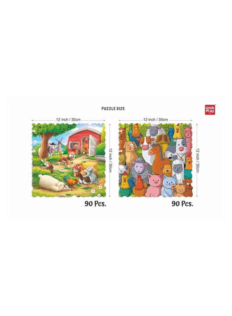 UnikPlay Go Crazy Jigsaw Puzzle For Kids And Adults, Attractive Cartoon Print Puzzle With 2 Puzzle Trays For Age 6 To 99 Years-90 Pcs-(Farm Friends)Farm - Image 4