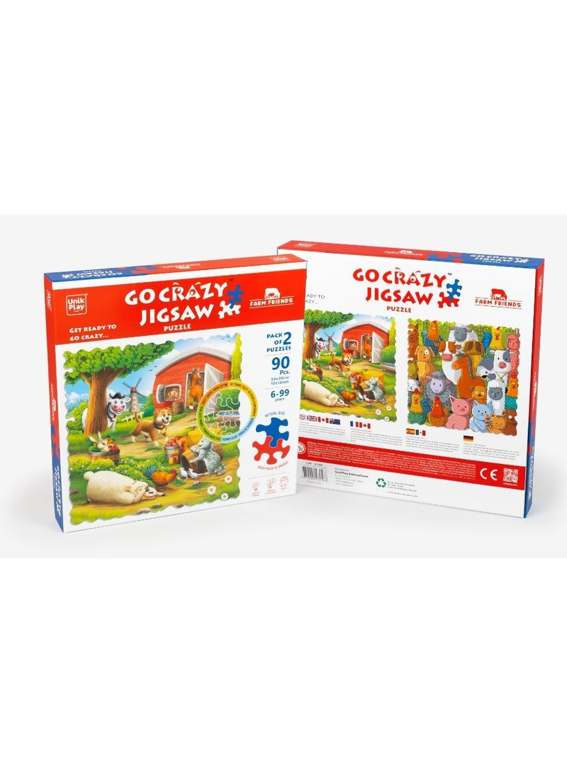 UnikPlay Go Crazy Jigsaw Puzzle For Kids And Adults, Attractive Cartoon Print Puzzle With 2 Puzzle Trays For Age 6 To 99 Years-90 Pcs-(Farm Friends)Farm - Image 3
