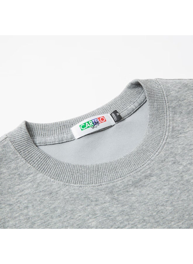 Limeng Style Loose Sweatshirt For Men, Spring And Autumn Round Neck Pullover Base Layer Long Sleeve Trendy Jacket, Light Gray, L - Image 2