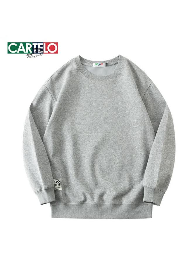 Limeng Style Loose Sweatshirt For Men, Spring And Autumn Round Neck Pullover Base Layer Long Sleeve Trendy Jacket, Light Gray, L - Image 1