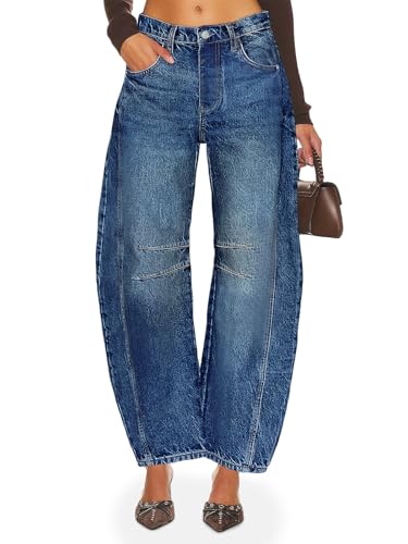 PLNOTME Women's Baggy Boyfriend Jeans Vintage Wide Leg Mid Rise Barrel Denim Ankle Pants - Image 2