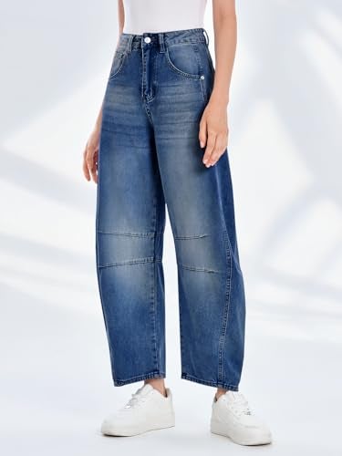 PLNOTME Women's Baggy Boyfriend Jeans Vintage Wide Leg Mid Rise Barrel Denim Ankle Pants - Image 5