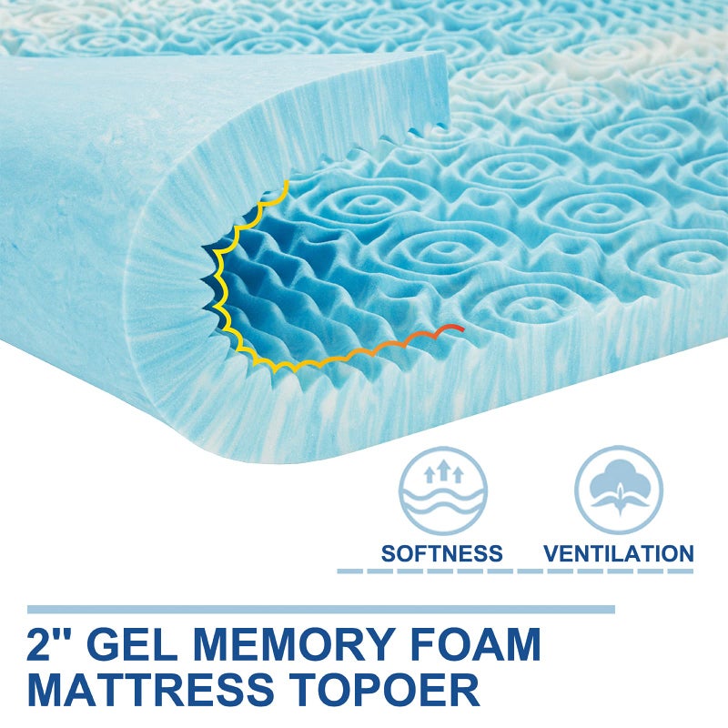 SINWEEK 2 Inch Mattress Topper 5-Zone Memory Foam Mattress Topper Pressure Relief Soft Mattress Pad, CertiPUR-US Certified, Twin Size Blue - Image 2
