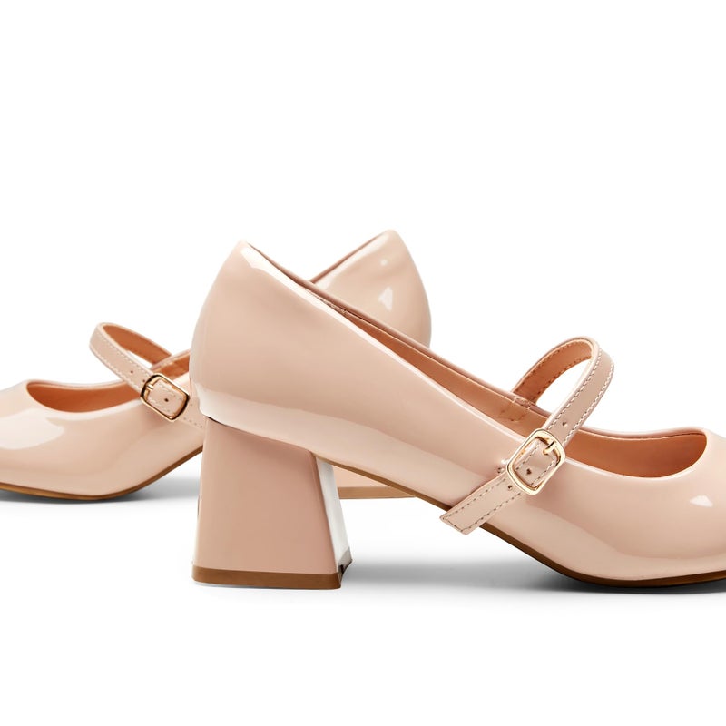 Trary Mary Jane Shoes Women, Chunky Mary Janes Heels Shoes Dressy Casual, Block Heels Closed Toe Mary Jane Pumps Nude - Image 3