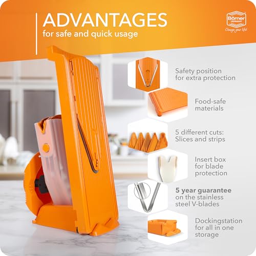 Börner Vegetable Slicer V3 (Professional Set) • Multifunctional & Adjustable Vegetable V-Slicer • For Slices, Julienne, Dices • Stainless Steel V-Blade • Kitchen Slicer Set • Color: Orange - Image 4