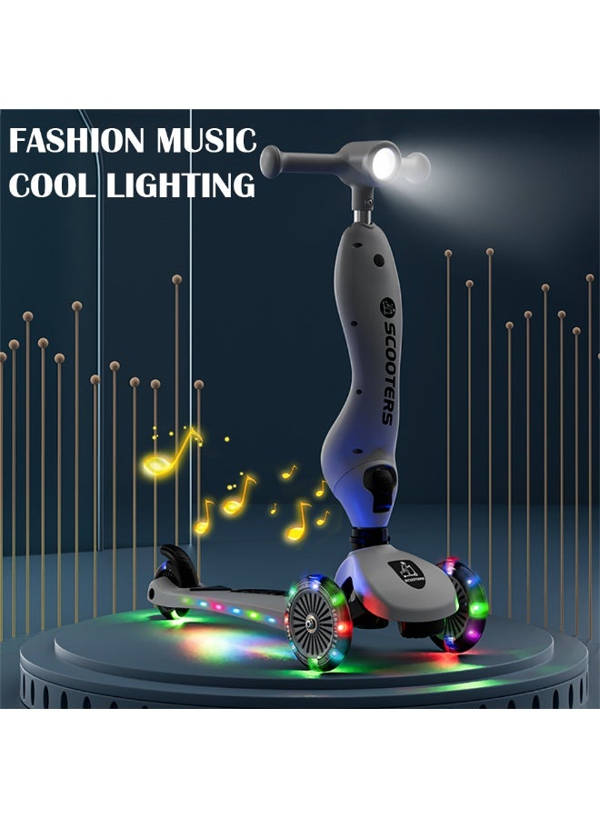Kids Kick Scooter, 3 Wheel Kids Scooter with Height Adjustable Handle, Flashing Wheels & Music Pedal Light for Boys and Girls, Flash Ride On Scooter for Toddler Age 0-6 Years, k619 (Modern Grey)  - Image 3
