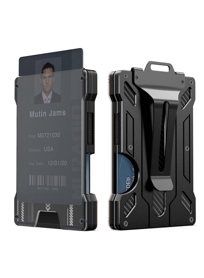 Furtey Wallet For Men Slim Aluminum Metal Money Clip with Transparent Work RFID Metal Wallet Work ID Card Holder Business Card Holder with Clear Window ID Badge Clip Cash Card Slim Minimalist Wallet (Black)  - Image 1