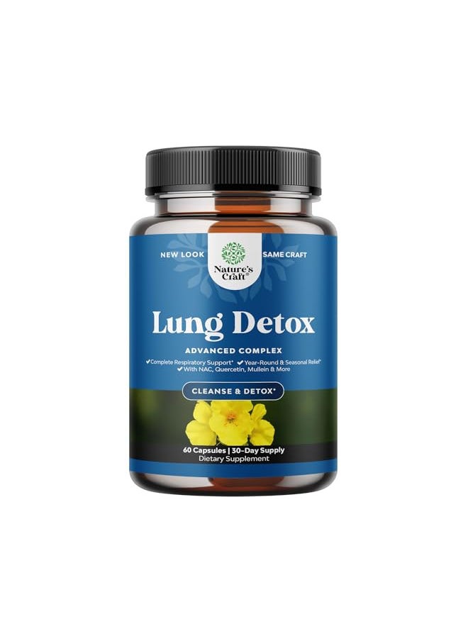 Lung Detox Mullein Leaf Capsules - Purifying Mullein Lung Cleanse Complex with NAC Quercetin & Cordyceps Extracts - Mullein Leaf Herb Respiratory Supplement for Sinus Immunity & Breathing Support