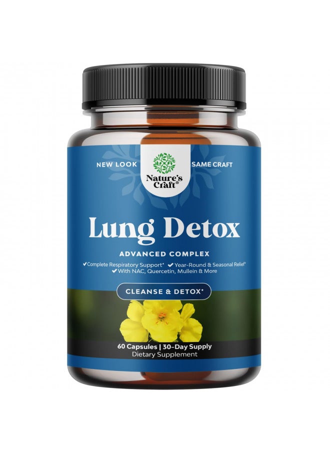Lung Detox Mullein Leaf Capsules - Purifying Mullein Lung Cleanse Complex with NAC Quercetin & Cordyceps Extracts - Mullein Leaf Herb Respiratory Supplement for Sinus Immunity & Breathing Support