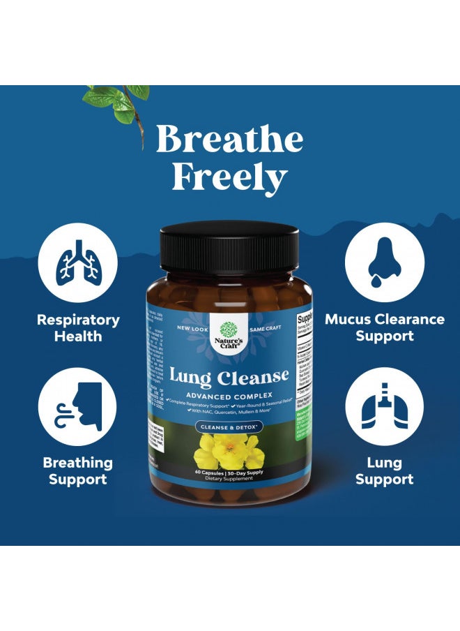 Lung Detox Mullein Leaf Capsules - Purifying Mullein Lung Cleanse Complex with NAC Quercetin & Cordyceps Extracts - Mullein Leaf Herb Respiratory Supplement for Sinus Immunity & Breathing Support