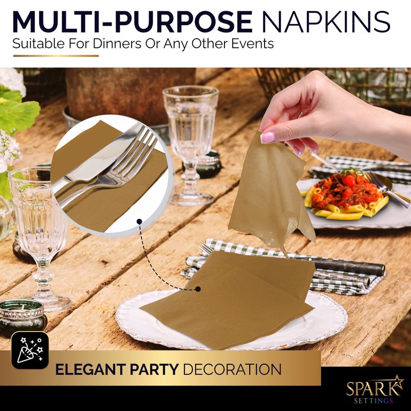 Amcrate Amcrate Big Party Pack 100 Count Gold Beverage Napkins - Ideal for Wedding  Party  Birthday  Dinner  Lunch  Cocktails. (5  x 5 )  - Image 5