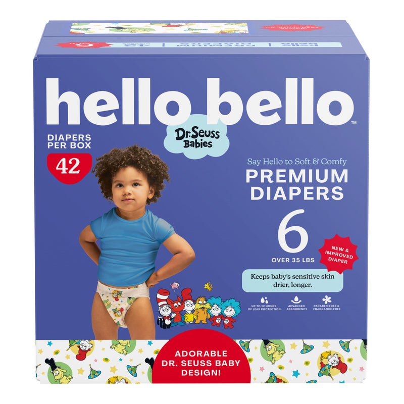 Hello Bello Dr. Seuss Babies Premium Diapers, Size 6, 42 Count: Softness & Protection for Sensitive Skin - Image 1