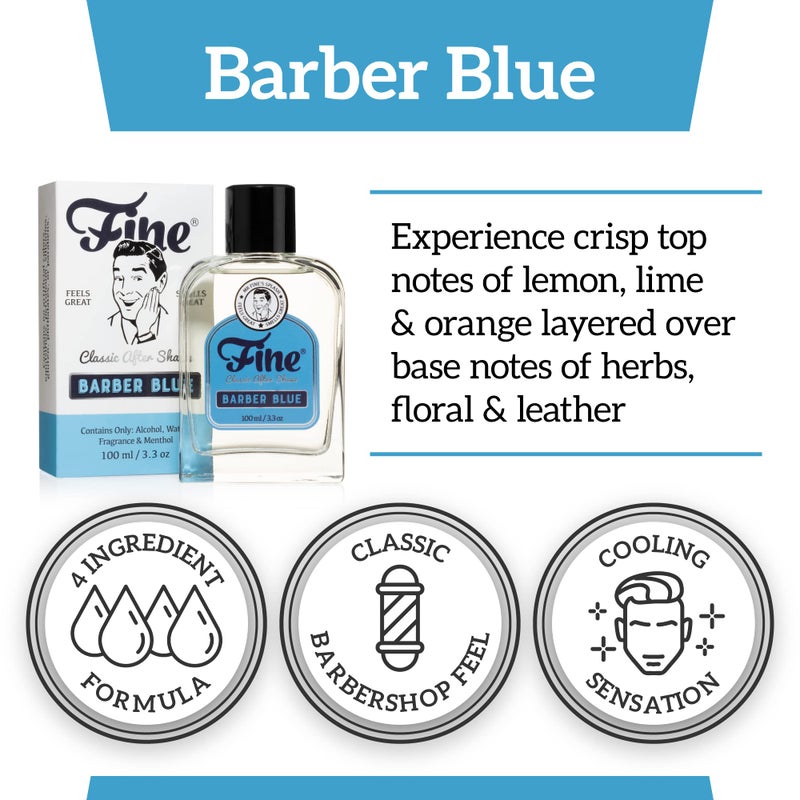 Fine Men's Aftershave - Barber Blue Fragrance, Soothing & Toning Post Shave Balm, Calms Razor Burn, Classic Barbershop Feel Alcohol-Based Formula, Gentle for All Skin Types, 100ml - Image 4