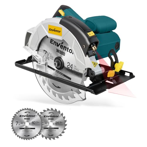 Enventor 7-1/4-Inch Circular Saw, 10A Pure Copper Motor Electric Circular Saws with Laser Guide, 2 Blade Saws (40T/24T), Adjust Cutting Angle from 0° to 90°, Single Handed Bevel, 5800RPM, Blue - Image 1