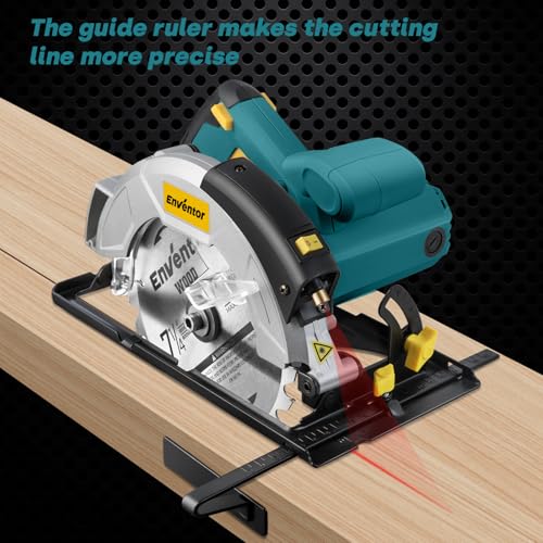 Enventor 7-1/4-Inch Circular Saw, 10A Pure Copper Motor Electric Circular Saws with Laser Guide, 2 Blade Saws (40T/24T), Adjust Cutting Angle from 0° to 90°, Single Handed Bevel, 5800RPM, Blue - Image 4